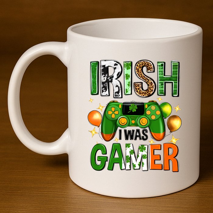 Irish I Was Gamer St Patrick's Day Game Controller Shamrocks 11oz C Handle Ceramic Mug