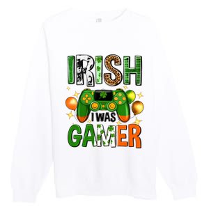 Irish I Was Gamer St Patrick's Day Game Controller Shamrocks Premium Crewneck Sweatshirt