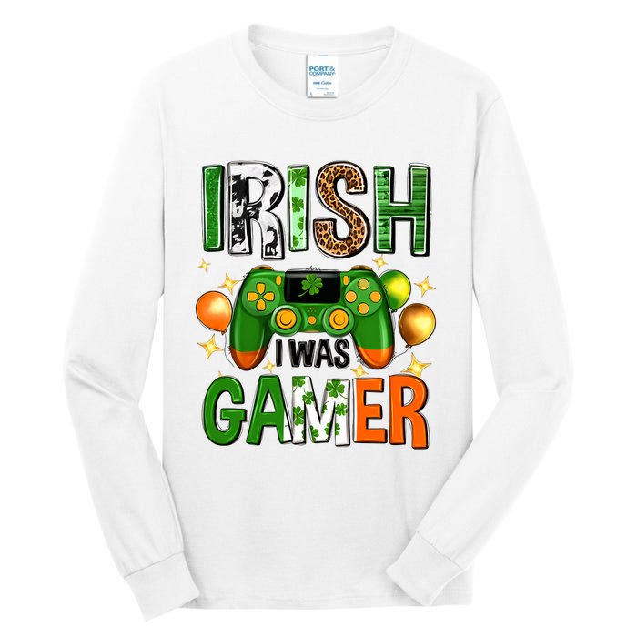 Irish I Was Gamer St Patrick's Day Game Controller Shamrocks Tall Long Sleeve T-Shirt