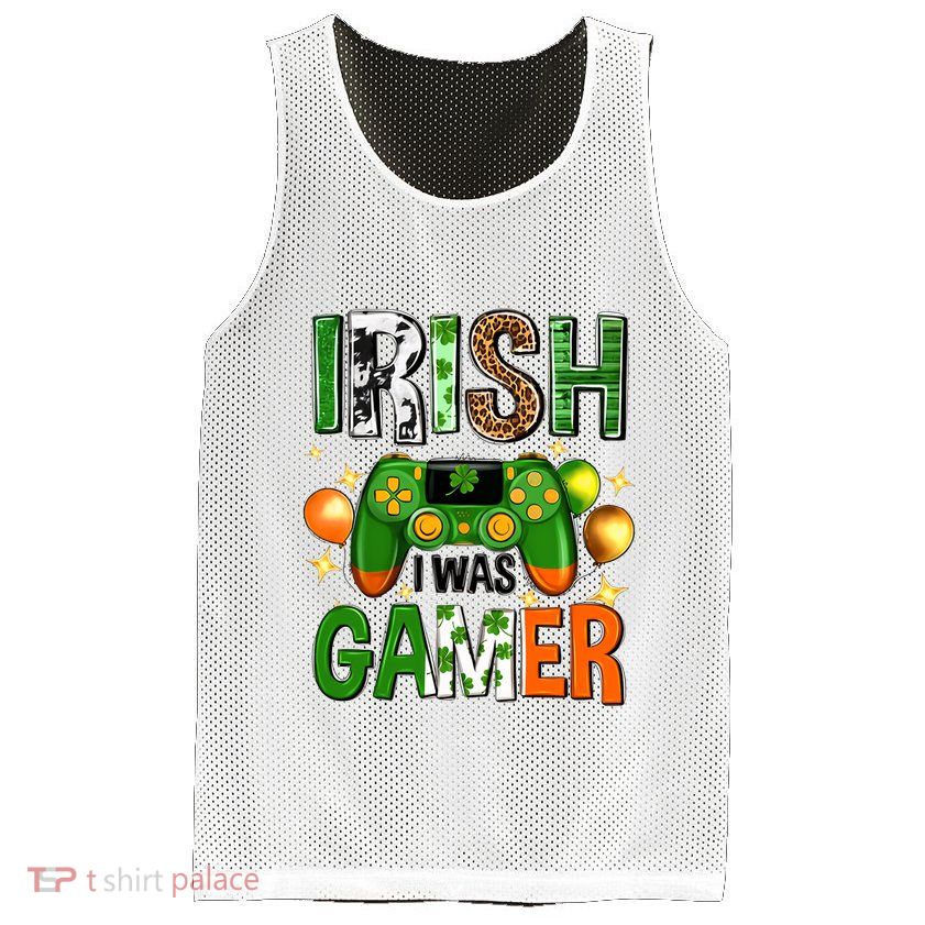 Irish I Was Gamer St Patrick's Day Game Controller Shamrocks Mesh Reversible Basketball Jersey Tank
