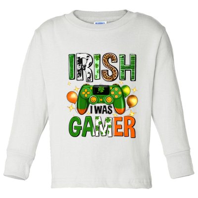 Irish I Was Gamer St Patrick's Day Game Controller Shamrocks Toddler Long Sleeve Shirt