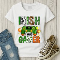 Irish I Was Gamer St Patrick's Day Game Controller Shamrocks Womens T-Shirt