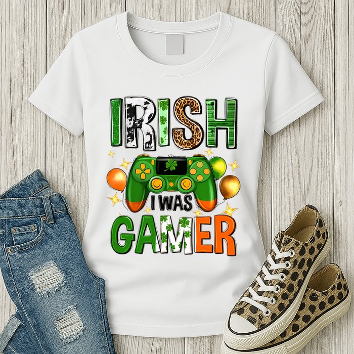 Irish I Was Gamer St Patrick's Day Game Controller Shamrocks Womens T-Shirt
