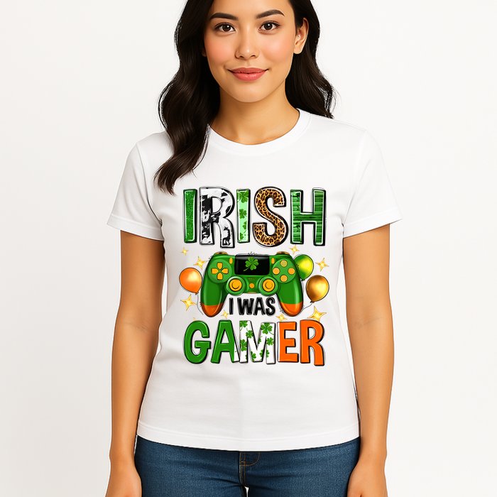 Irish I Was Gamer St Patrick's Day Game Controller Shamrocks Womens T-Shirt