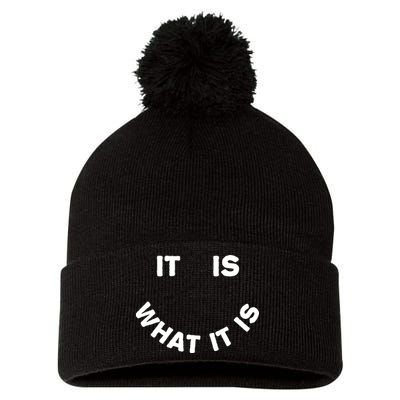 It Is What It Is Smiley Face Pom Pom 12in Knit Beanie