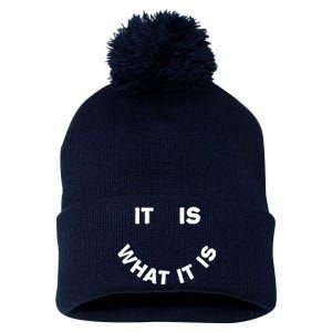 It Is What It Is Smiley Face Pom Pom 12in Knit Beanie