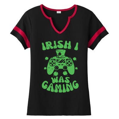 Irish I Was Gaming Gamer Game Controller Saint Patrick's Day Ladies Halftime Notch Neck Tee