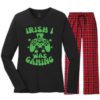 Irish I Was Gaming Gamer Game Controller Saint Patrick's Day Women's Long Sleeve Flannel Pajama Set 