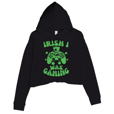 Irish I Was Gaming Gamer Game Controller Saint Patrick's Day Crop Fleece Hoodie