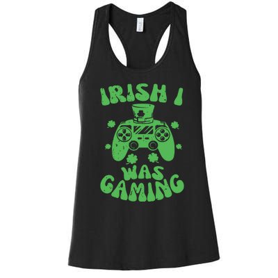 Irish I Was Gaming Gamer Game Controller Saint Patrick's Day Women's Racerback Tank