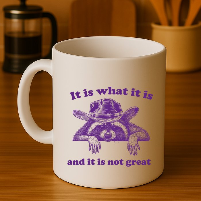 It Is What It Is And It Is Not Great Racoon Meme Mug