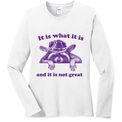 It Is What It Is And It Is Not Great Racoon Meme Ladies Long Sleeve Shirt