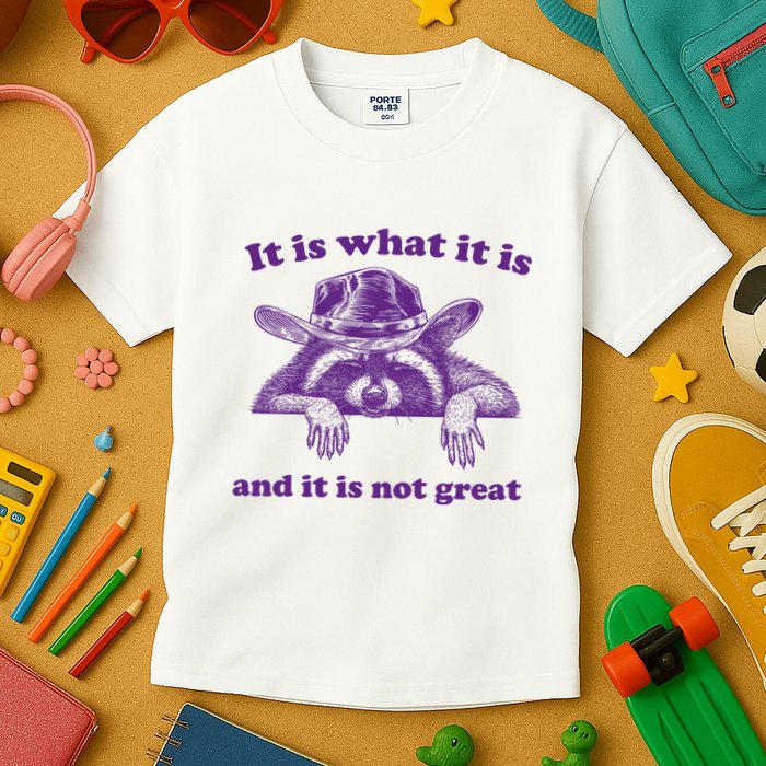 It Is What It Is And It Is Not Great Racoon Meme Kids T-Shirt