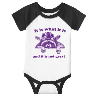 It Is What It Is And It Is Not Great Racoon Meme Infant Baby Jersey Bodysuit