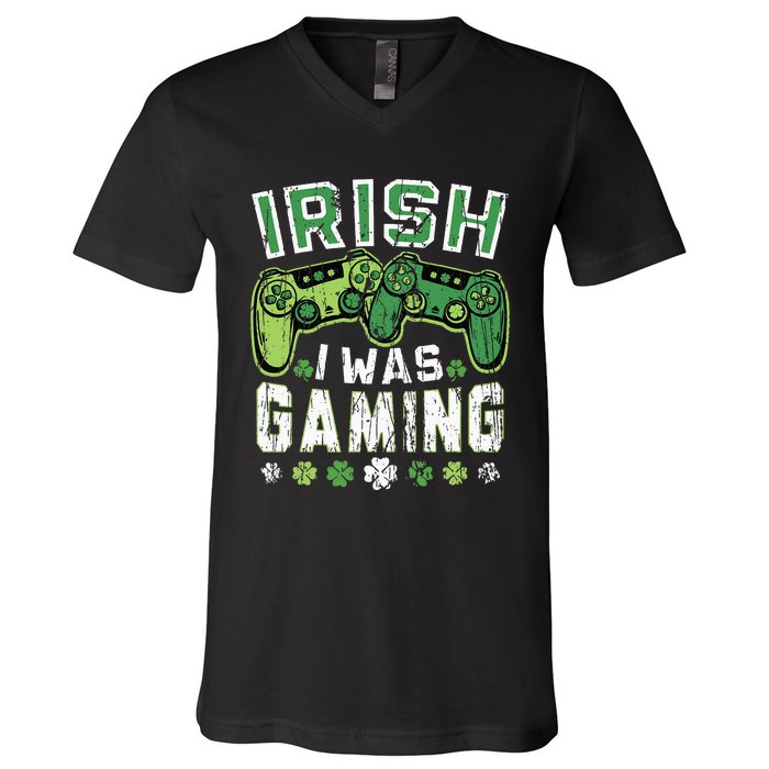 Irish I Was Gaming St Patricks Day Gamer Lucky Irish Gaming V-Neck T-Shirt