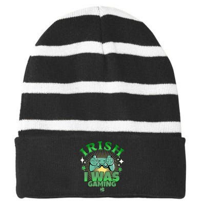 Irish I Was Gaming Funny St Patricks Day Gamer Striped Beanie with Solid Band