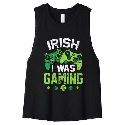 Irish I Was Gaming Funny St Patricks Day Gamer Gift Women's Racerback Cropped Tank