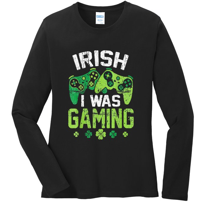 Irish I Was Gaming Funny St Patricks Day Gamer Gift Ladies Long Sleeve Shirt