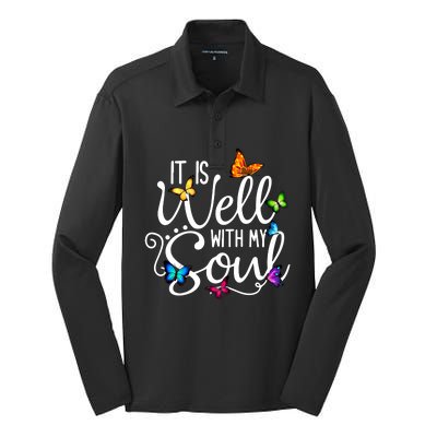 It Is Well With My Soul Christian Hymn Cute Gift Butterfly Art Gift Silk Touch Performance Long Sleeve Polo