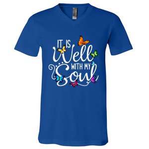 It Is Well With My Soul Christian Hymn Cute Gift Butterfly Art Gift V-Neck T-Shirt