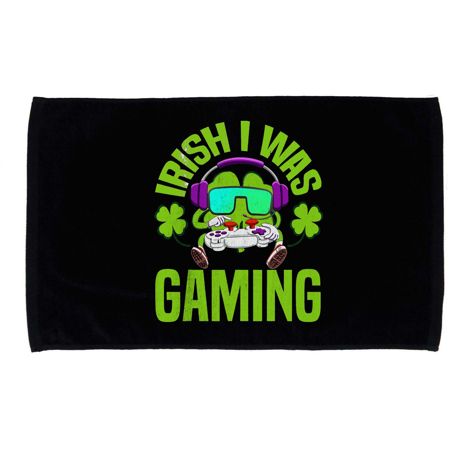 Irish I Was Gaming St Patricks Day Gamer Shamrock Microfiber Hand Towel