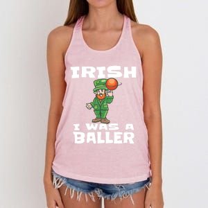 Irish I Wish I Was A Baller Funny St Patricks Day Basketball Great Gift Women's Knotted Racerback Tank