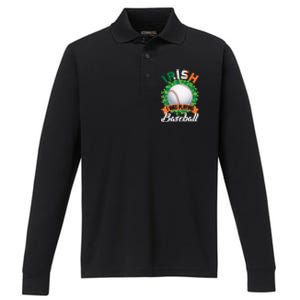 Irish I Was Playing Baseball Shamrock Leaf St. Patrick's Day Performance Long Sleeve Polo