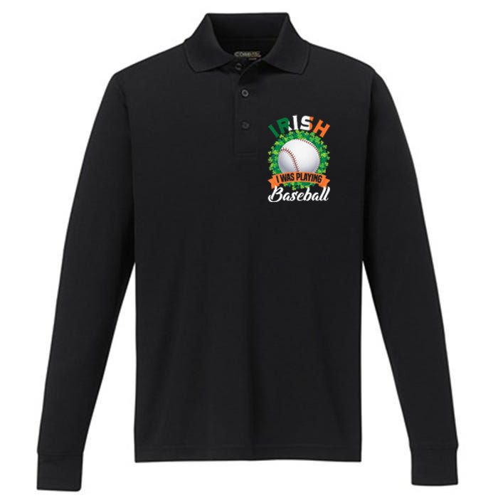 Irish I Was Playing Baseball Shamrock Leaf St. Patrick's Day Performance Long Sleeve Polo