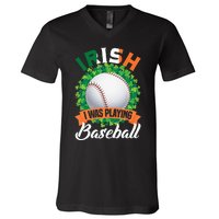 Irish I Was Playing Baseball Shamrock Leaf St. Patrick's Day V-Neck T-Shirt