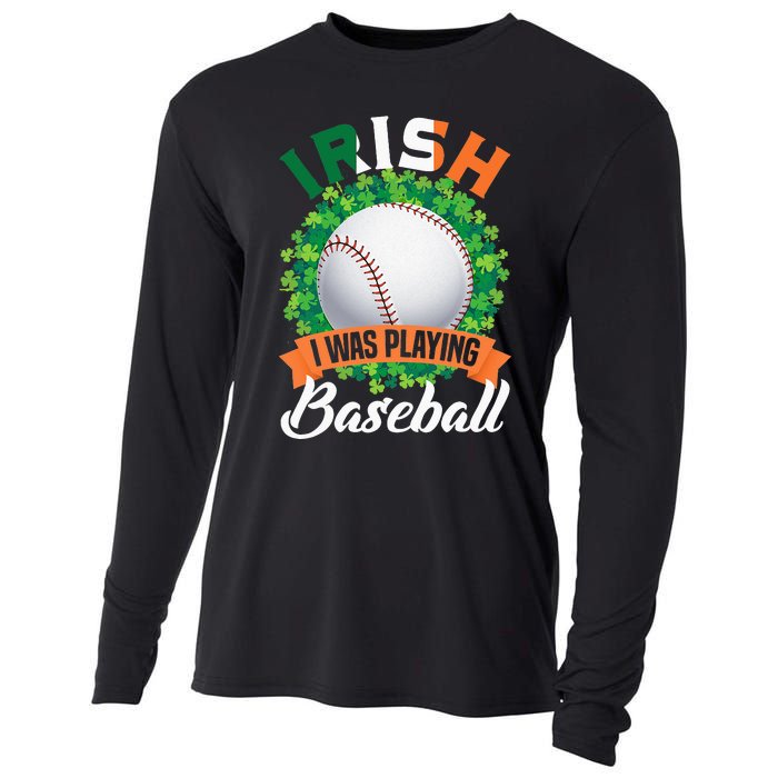 Irish I Was Playing Baseball Shamrock Leaf St. Patrick's Day Cooling Performance Long Sleeve Crew