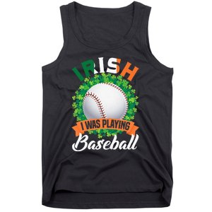 Irish I Was Playing Baseball Shamrock Leaf St. Patrick's Day Tank Top