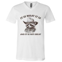 It Is What It Is And It Is Not Great Funny Raccoon Sarcastic V-Neck T-Shirt