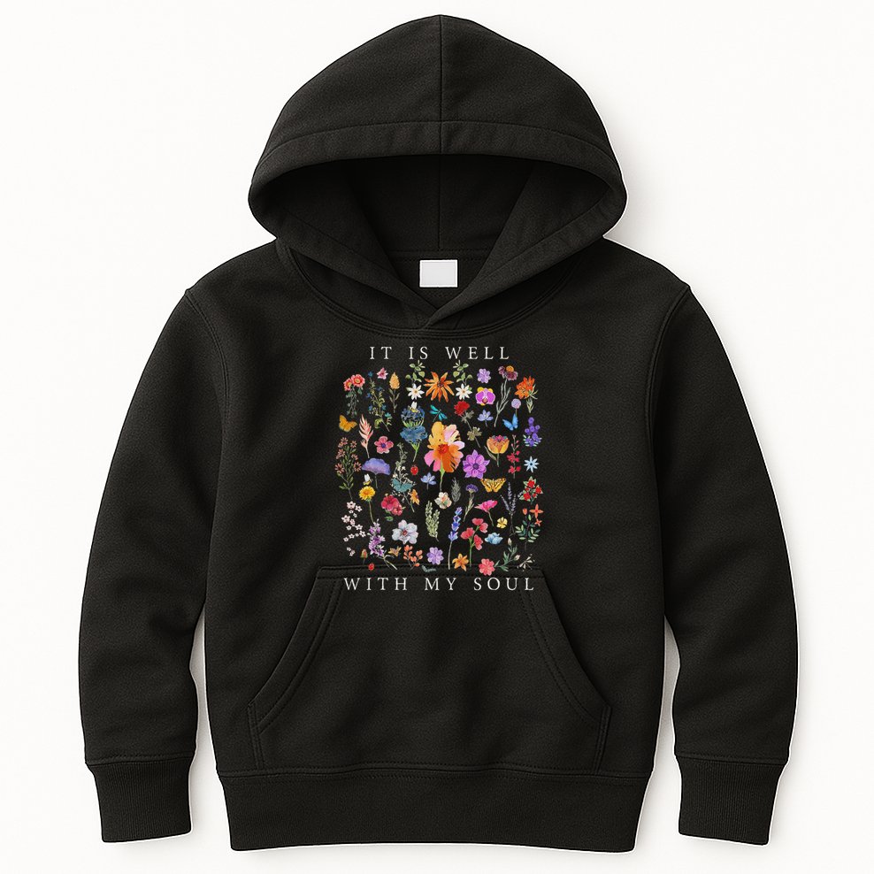 It Is Well With My Soul Vintage Floral Christian Religious Kids Hoodie
