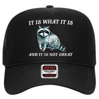 It Is What It Is And It Is Not Great Raccoon High Crown Mesh Back Trucker Hat