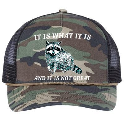 It Is What It Is And It Is Not Great Raccoon Retro Rope Trucker Hat Cap