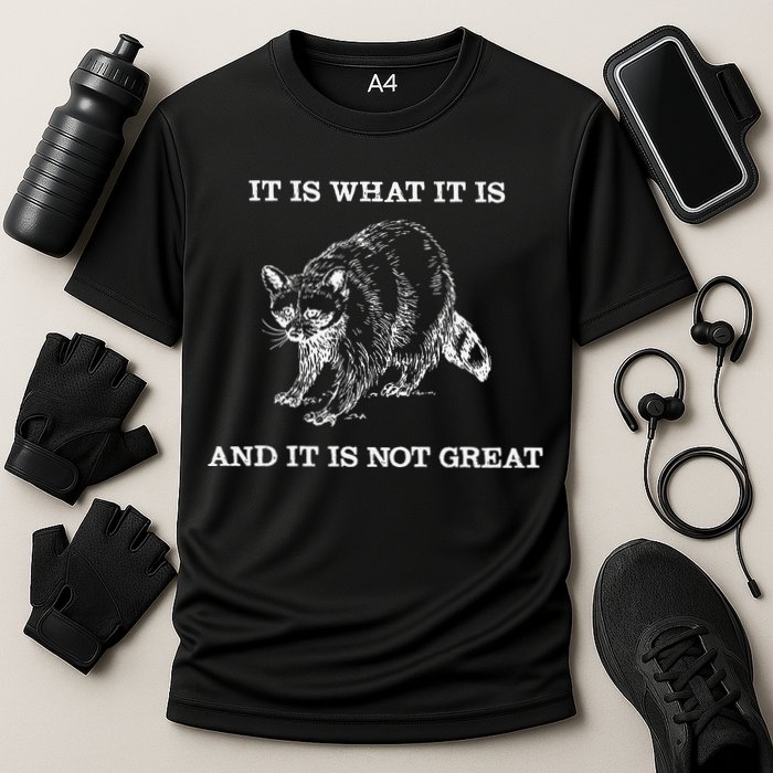 It Is What It Is And It Is Not Great Funny Raccoon Meme Cooling Performance Crew T-Shirt
