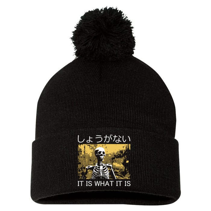 It Is What It Is Skeleton Washed Pom Pom 12in Knit Beanie