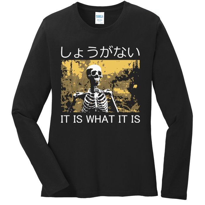 It Is What It Is Skeleton Washed Ladies Long Sleeve Shirt