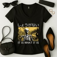 It Is What It Is Skeleton Washed Women's V-Neck T-Shirt