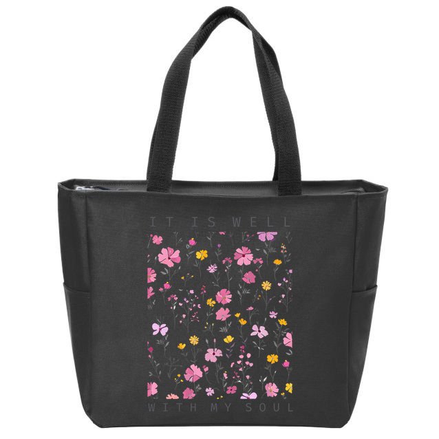 It Is Well With My Soul Floral Zip Tote Bag
