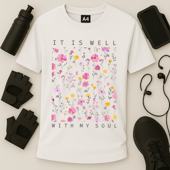 It Is Well With My Soul Floral Cooling Performance Crew T-Shirt
