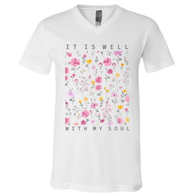 It Is Well With My Soul Floral V-Neck T-Shirt