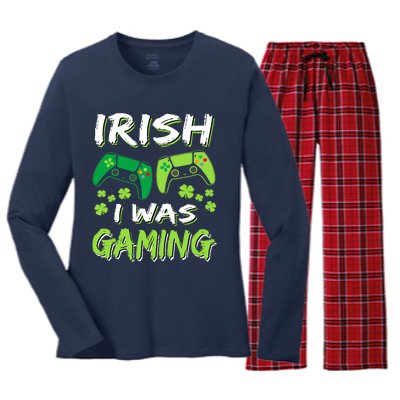 Irish I Was Gaming Funny St Patricks Day Gamer Gift Women's Long Sleeve Flannel Pajama Set 