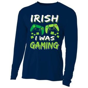 Irish I Was Gaming Funny St Patricks Day Gamer Gift Cooling Performance Long Sleeve Crew