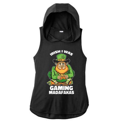 Irish I Was Gaming Leprechaun Funny St Patricks Day Gamer Premium Ladies PosiCharge Tri-Blend Wicking Draft Hoodie Tank