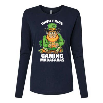 Irish I Was Gaming Leprechaun Funny St Patricks Day Gamer Premium Womens Cotton Relaxed Long Sleeve T-Shirt