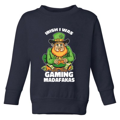 Irish I Was Gaming Leprechaun Funny St Patricks Day Gamer Premium Toddler Sweatshirt