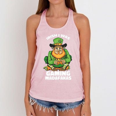 Irish I Was Gaming Leprechaun Funny St Patricks Day Gamer Premium Women's Knotted Racerback Tank