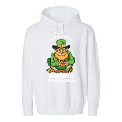 Irish I Was Gaming Leprechaun Funny St Patricks Day Gamer Premium Garment-Dyed Fleece Hoodie