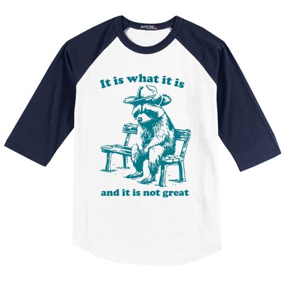 It Is What It Is And It Is Not Great Funny Raccoon Sarcastic Baseball Sleeve Shirt